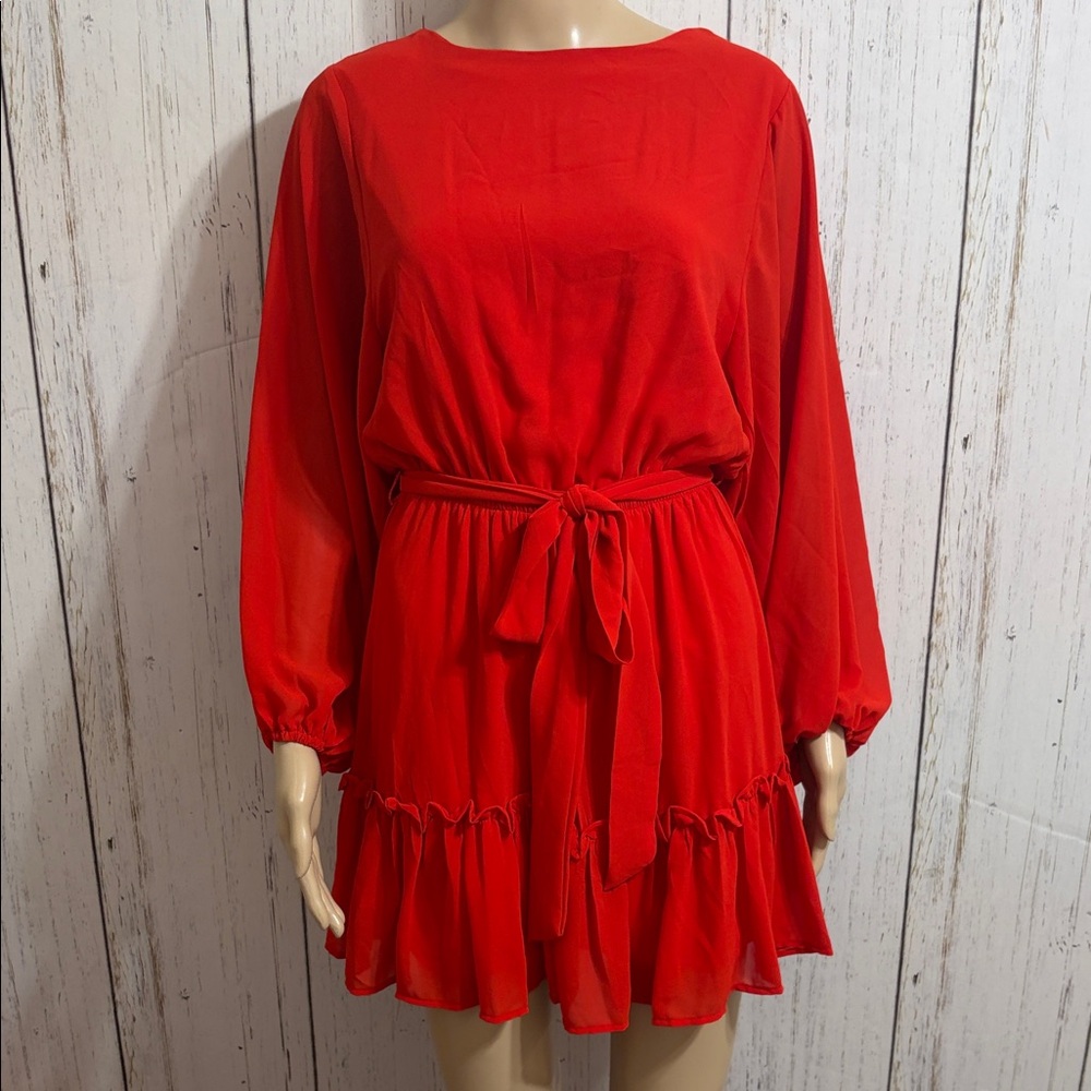 Flying Tomato Vibrant Red Long Sleeve Dress